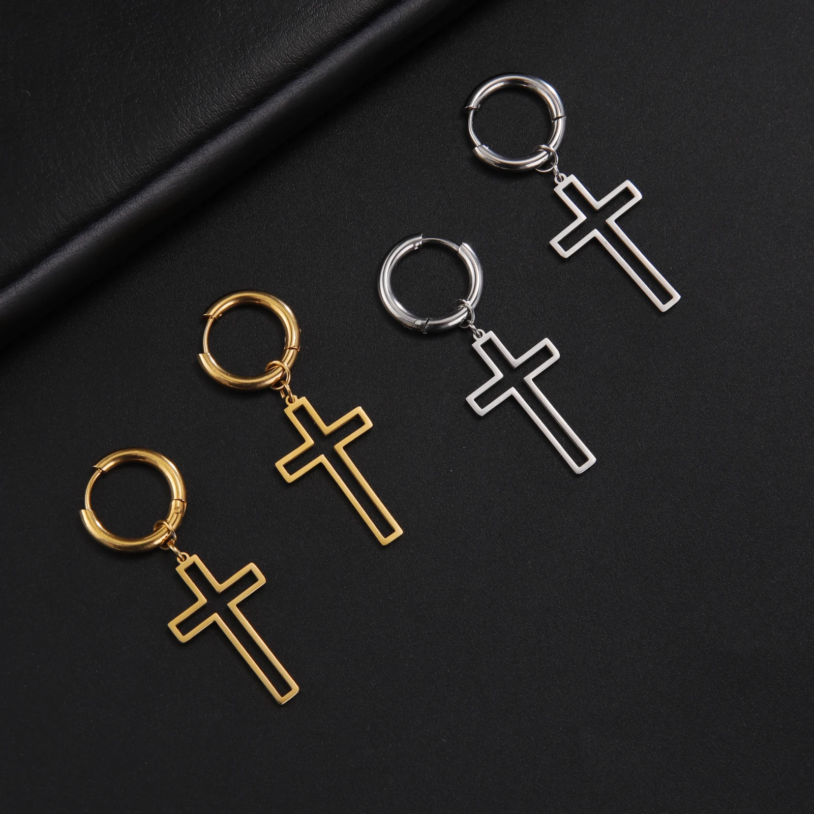 Stainless Steel Cross Drop Earrings for Men Women 3 Stainless Steel Cross Drop Earrings for Men Women - Image 3