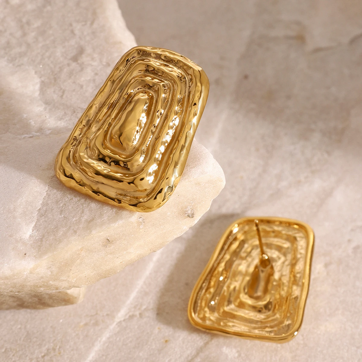 Gold-Tone Stainless Steel Geometric Earrings 4 Gold-Tone Stainless Steel Geometric Earrings - Image 4