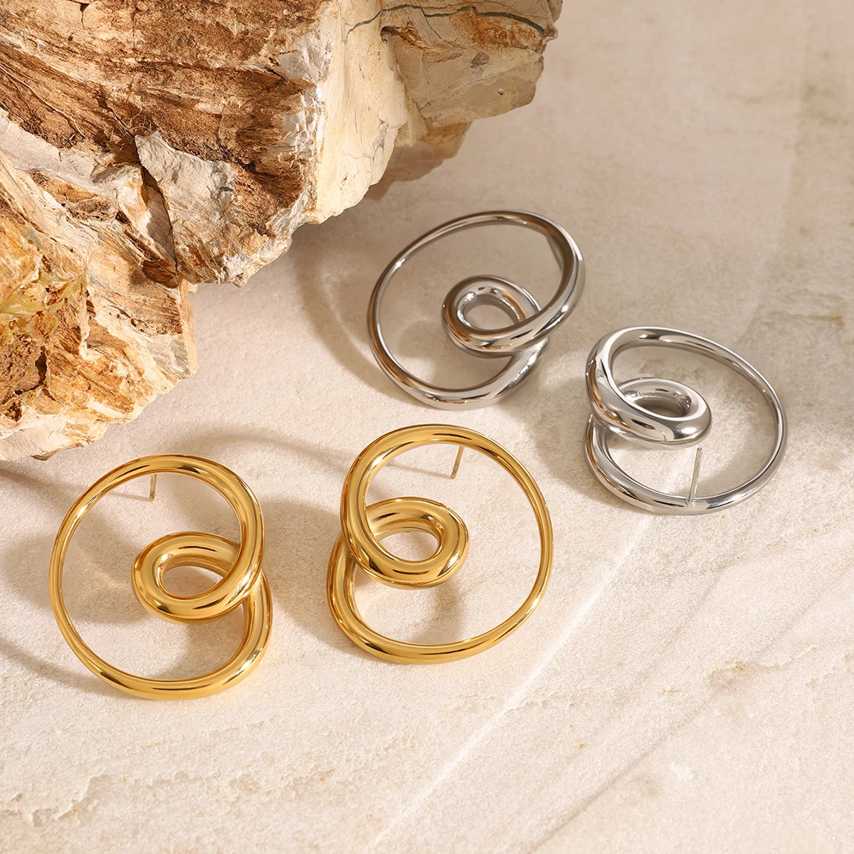 Stainless Steel Gold Spiral Hoop Earrings 5 Stainless Steel Gold Spiral Hoop Earrings - Image 5