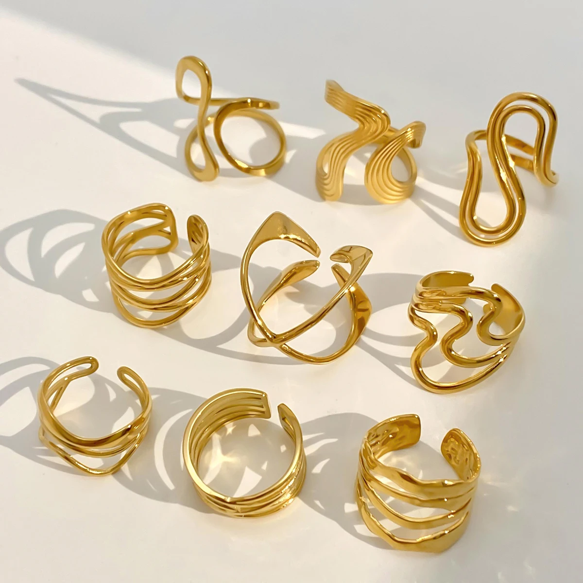 Geometric Stainless Steel Gold Ring 2 Geometric Stainless Steel Gold Ring - Image 2