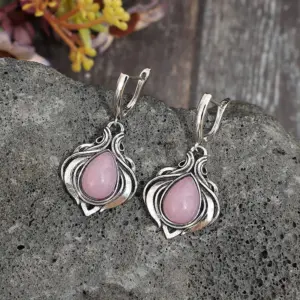 Vintage Silver Water Droplet Earrings with Pink Stones 8 S4c74baf9ae68402da5a0a617da9ed6640
