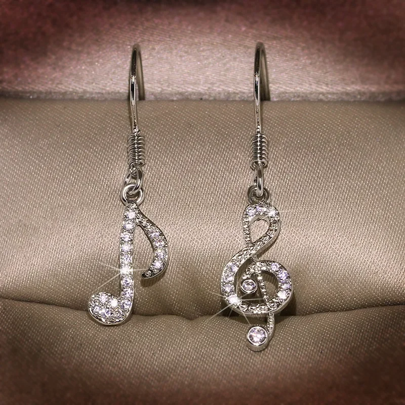 Musical Note Earrings Sterling Silver Cubic Zirconia 2 Musical Note Earrings Sterling Silver Cubic Zirconia - Image 2