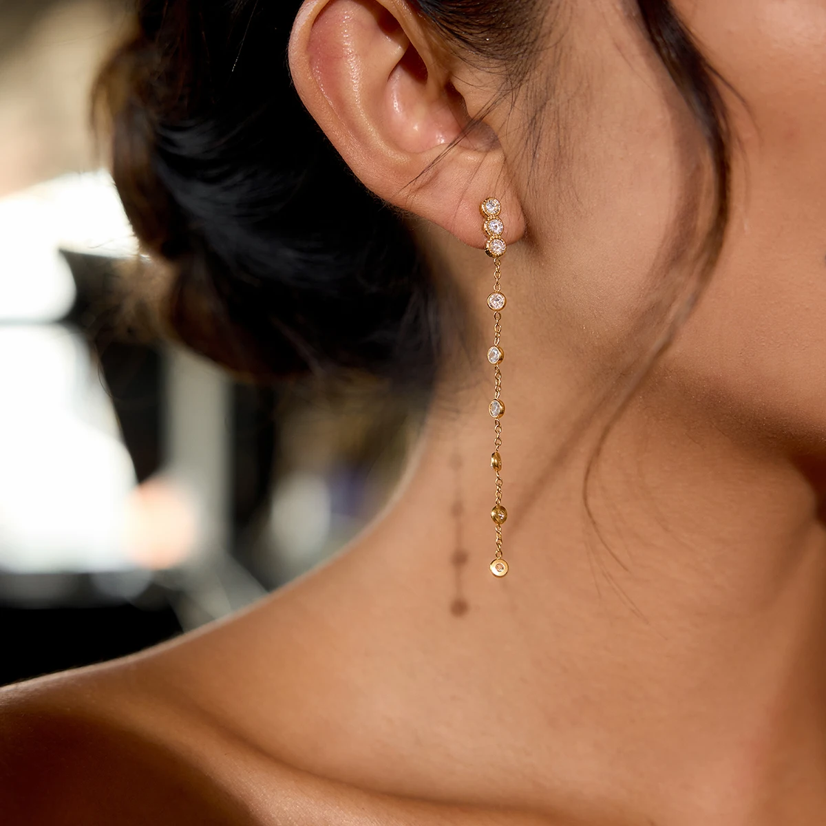 Stainless Steel Gold-Tone Drop Earrings 2 Stainless Steel Gold-Tone Drop Earrings - Image 2