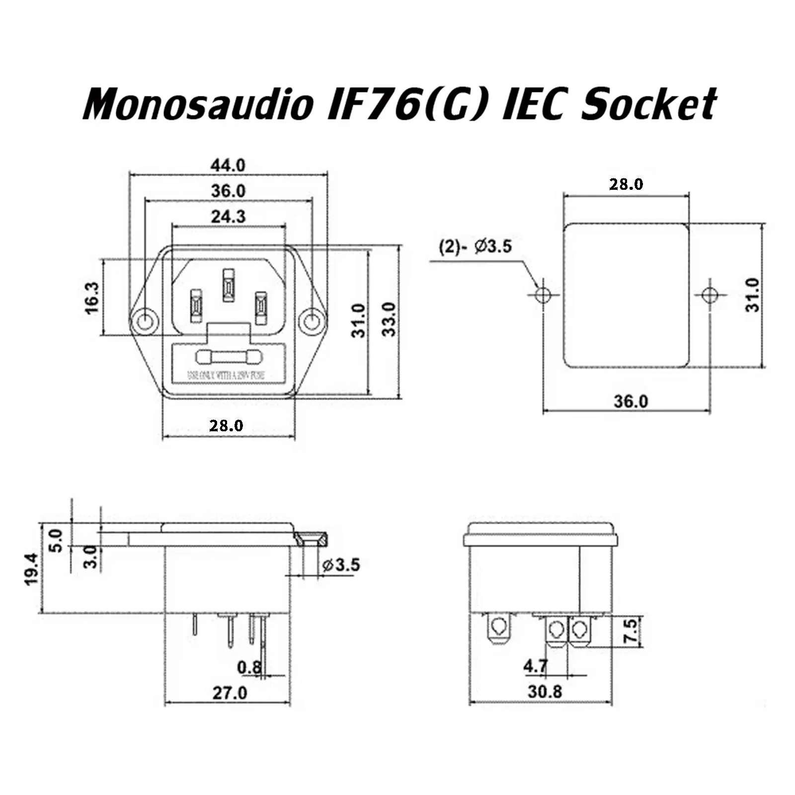 IEC C14 Socket IF76G/R with Pure Copper Contacts 2 IEC C14 Socket IF76G/R with Pure Copper Contacts - Image 2