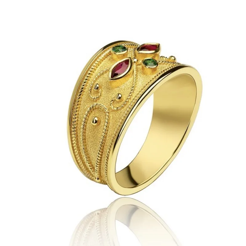 Gold Unisex Ring with Colorful Zircon Stones 2 Gold Unisex Ring with Colorful Zircon Stones - Image 2