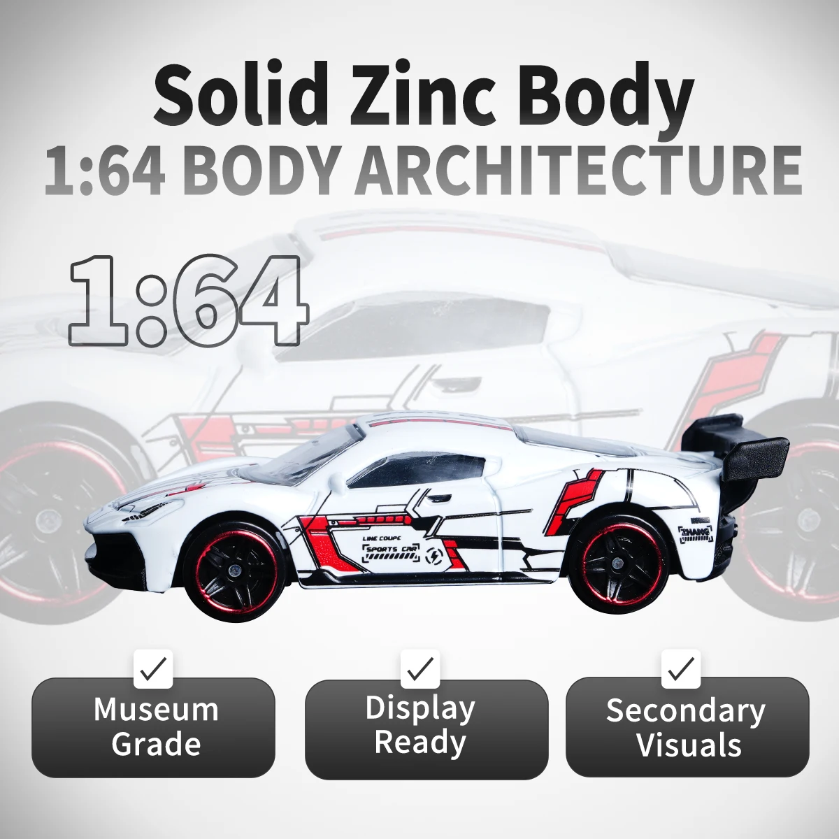 1:64 White-Red Alloy Race Car Model 5 1:64 White-Red Alloy Race Car Model - Image 5