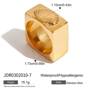 Elegant Gold Stainless Steel Ring with Scallop Shell 13 S4d59408636b546e085024db95963df85Y