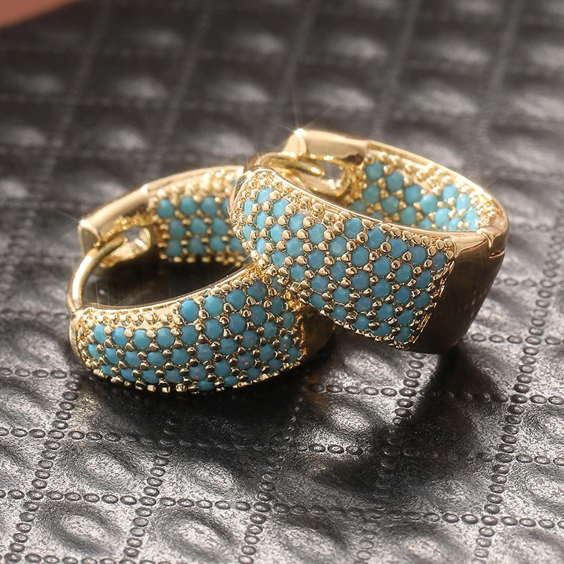 Gold-Tone Imitation Turquoise Hoop Earrings 4 Gold-Tone Imitation Turquoise Hoop Earrings - Image 4