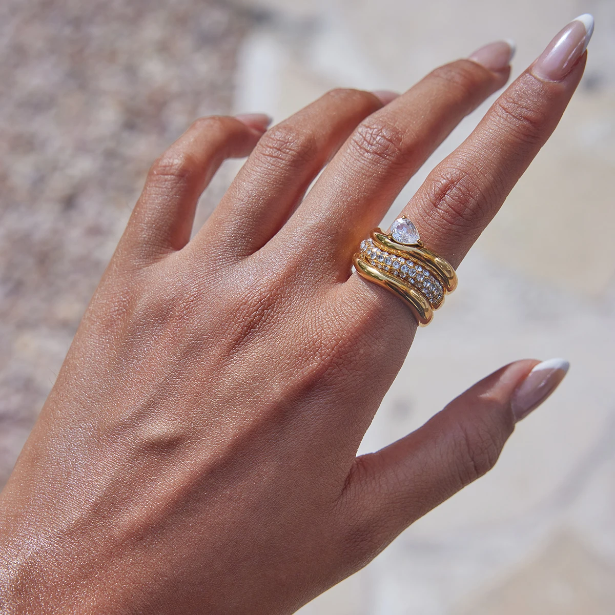 Gold-tone Stainless Steel Wave Ring 6-8 4 Gold-tone Stainless Steel Wave Ring 6-8 - Image 4