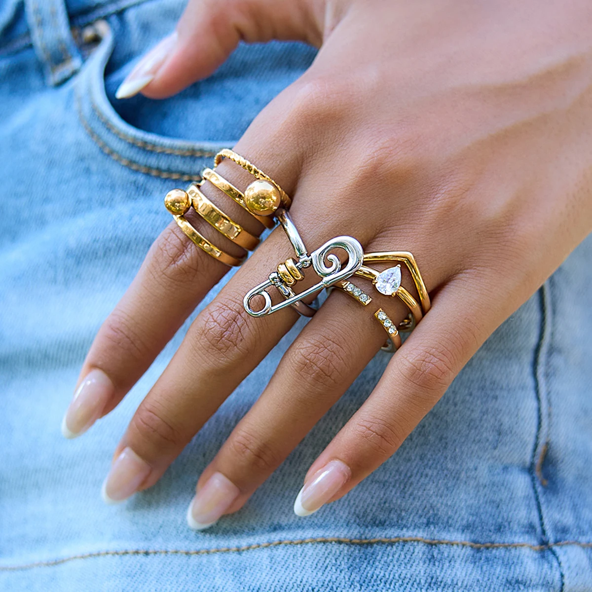 Gold Stainless Steel Water Drop Stackable Ring 3 Gold Stainless Steel Water Drop Stackable Ring - Image 3