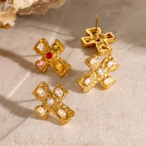Vintage Stainless Steel Gold Cross Earrings with Zirconia 10 S4e3c8ff0b9674b75839e542b9f98d957z