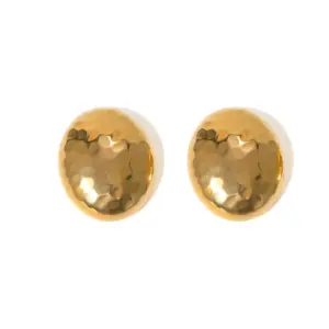 Gold Stainless Steel Hammered Oval Stud Earrings