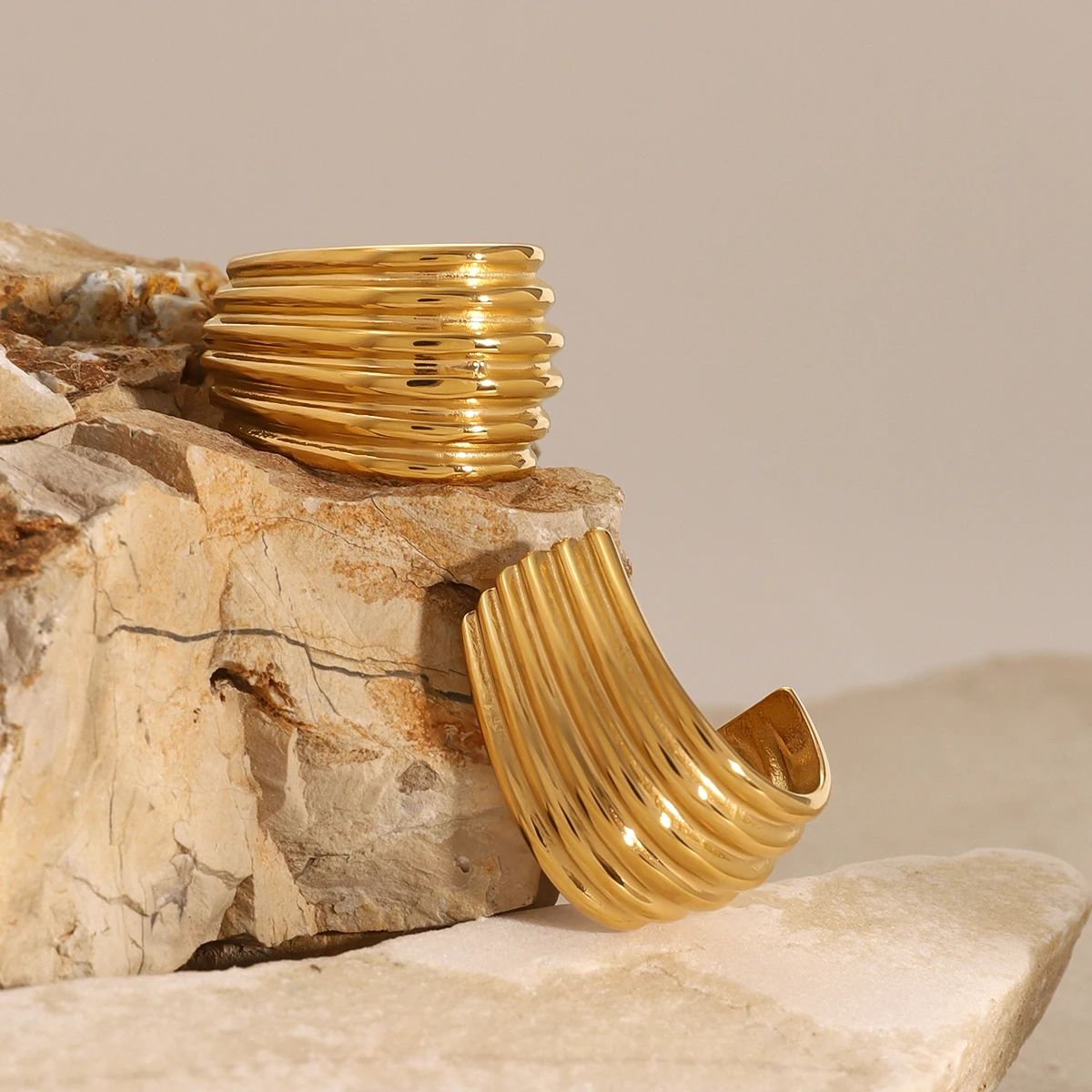 Modern Gold Stainless Steel Cuff Earrings 6 Modern Gold Stainless Steel Cuff Earrings - Image 6