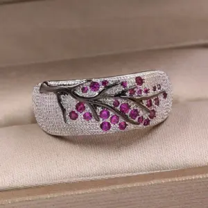 Silver Women’s Wedding Ring with Pink Stones 8 S4ec071890e3a4e42b1ae54f575a03467W