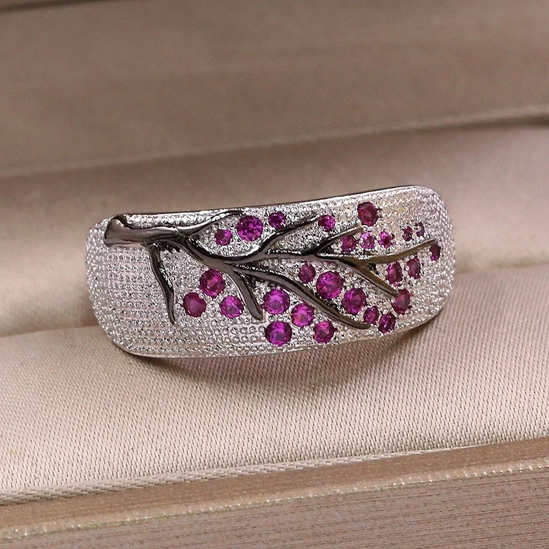 Silver Women’s Wedding Ring with Pink Stones 3 Silver Women’s Wedding Ring with Pink Stones - Image 3