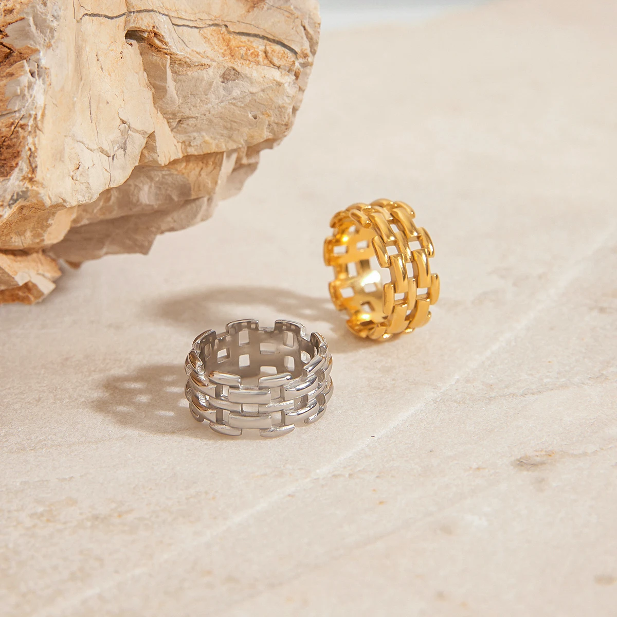 Stainless Steel Geometric Ring Duo Set 6 Stainless Steel Geometric Ring Duo Set - Image 6