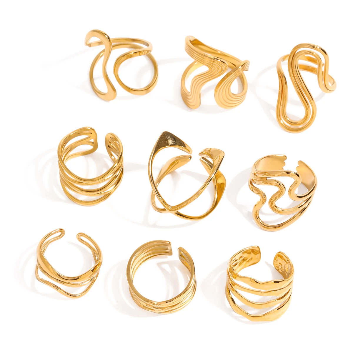 Geometric Stainless Steel Gold Ring 6 Geometric Stainless Steel Gold Ring - Image 6