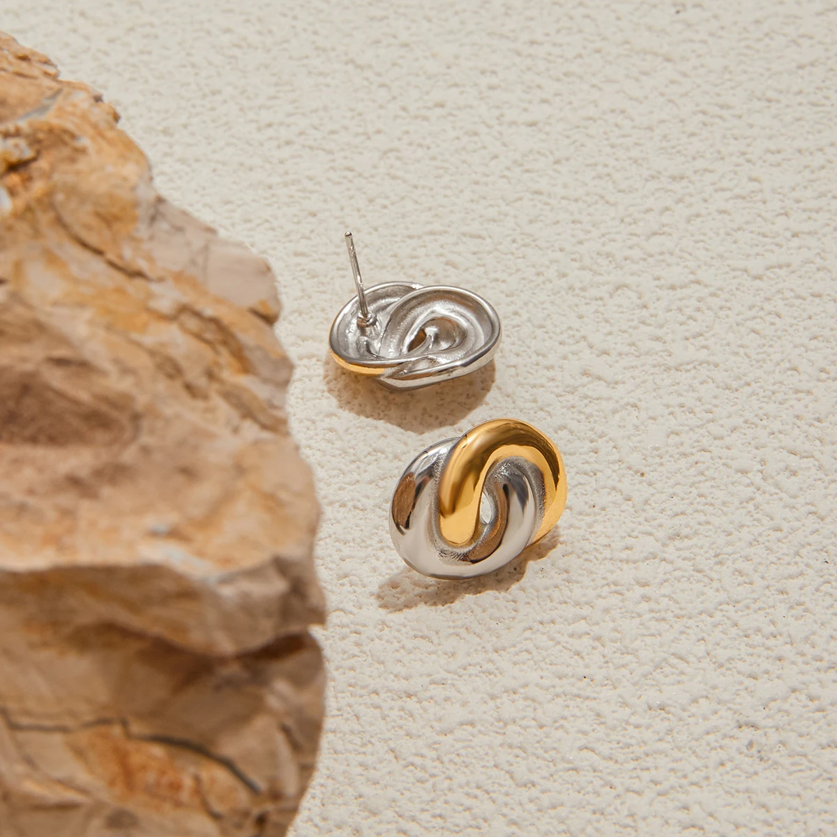 Stainless Steel Two-Tone Geometric Earrings 4 Stainless Steel Two-Tone Geometric Earrings - Image 4