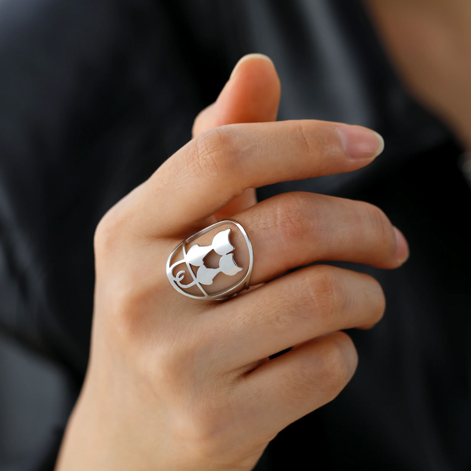 Whimsical Cats & Moon Adjustable Ring for Women 5 Whimsical Cats & Moon Adjustable Ring for Women - Image 5