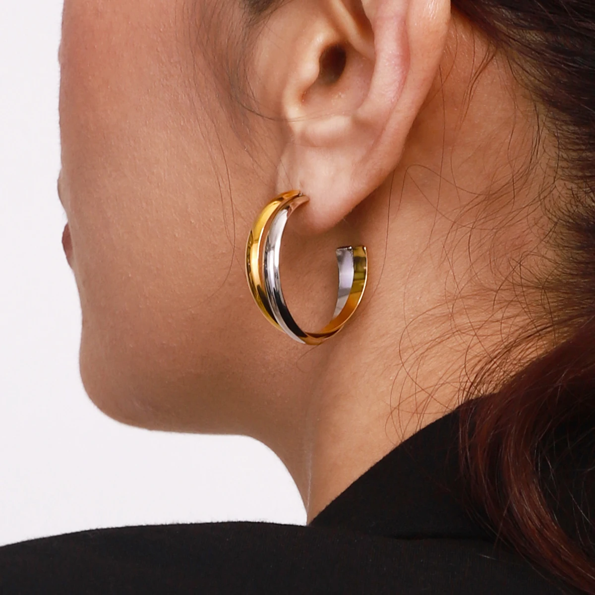 Mixed Metal Stainless Steel Hoop Earrings 3 Mixed Metal Stainless Steel Hoop Earrings - Image 3