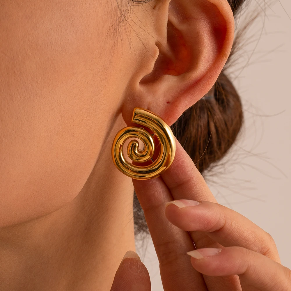 Stainless Steel Gold Spiral Earrings 2 Stainless Steel Gold Spiral Earrings - Image 2