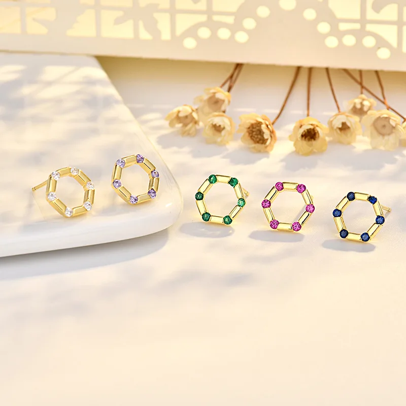 Elegant Hexagonal Sterling Silver Earrings LL-YS1067 2 Elegant Hexagonal Sterling Silver Earrings LL-YS1067 - Image 2