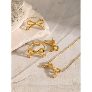 Stainless Steel Gold-Tone Bowknot Jewelry Set 10 S4fedc6c50c9e4dd9abbe1082f2cd5dd02