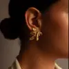 Stainless Steel Gold Leaf Earrings JDE0312006