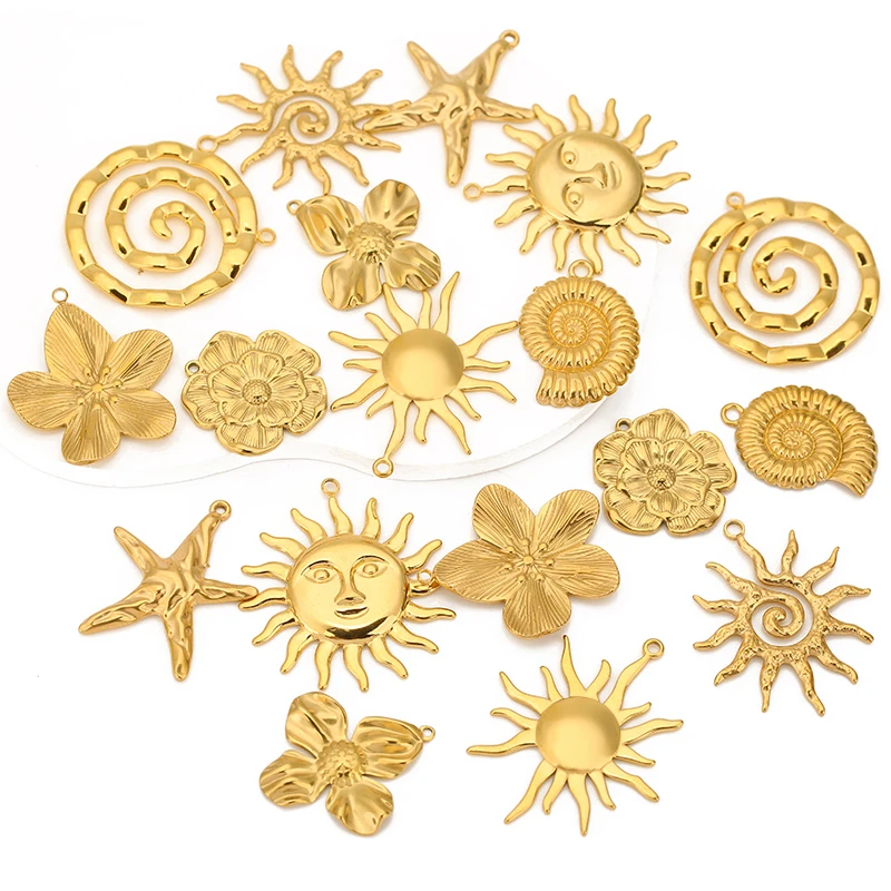 Stainless Steel Charm Set with Natural Motifs 2 Stainless Steel Charm Set with Natural Motifs - Image 2