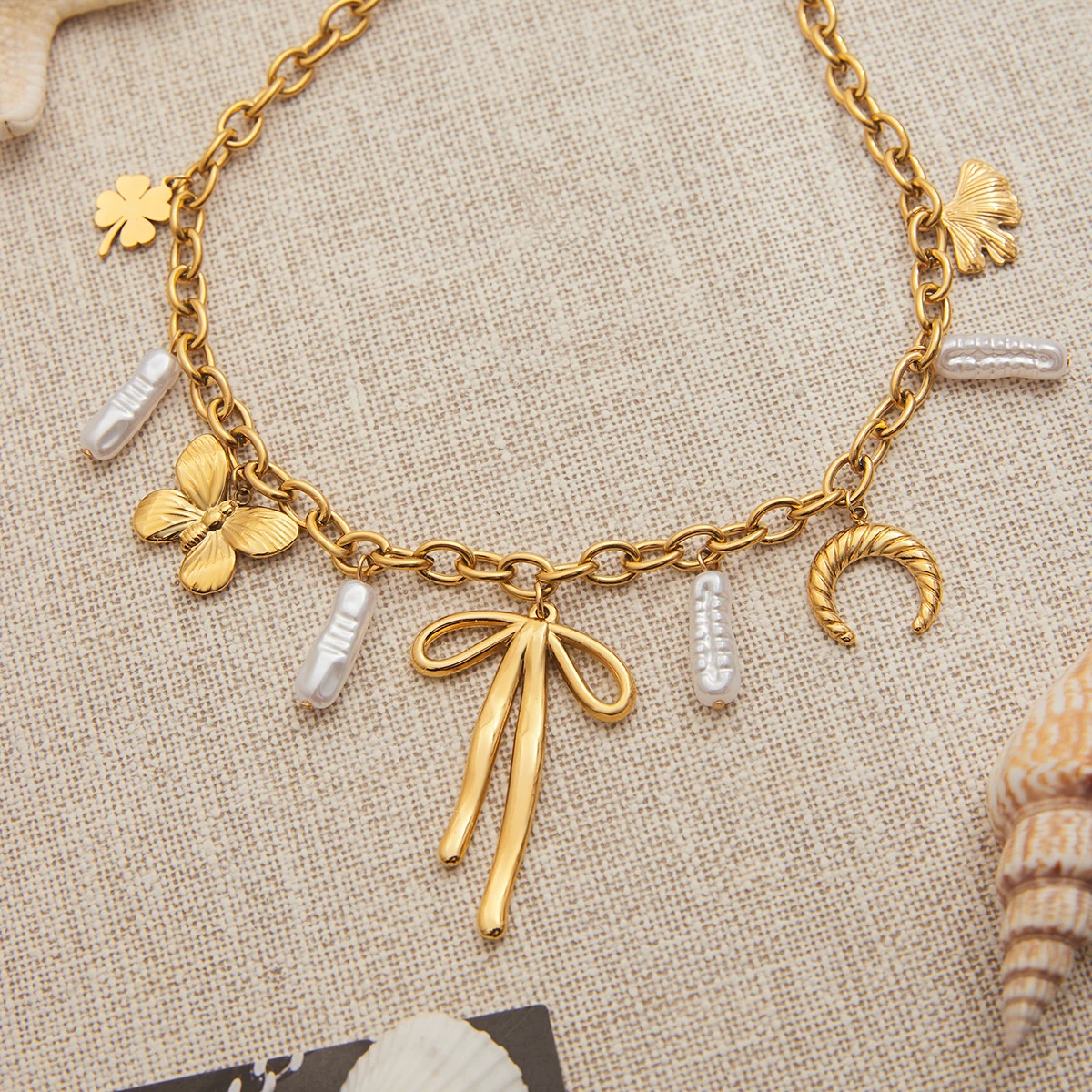 Elegant Gold Stainless Steel Women's Necklace with Charms 6 Elegant Gold Stainless Steel Women's Necklace with Charms - Image 6