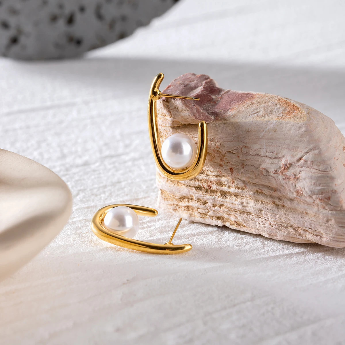 Elegant Stainless Steel Faux Pearl Earrings 5 Elegant Stainless Steel Faux Pearl Earrings - Image 5