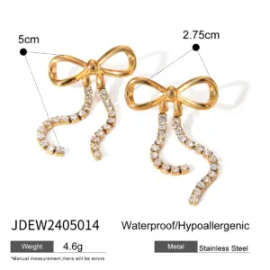 Gold Stainless Steel Bowknot Drop Earrings 13 S50849c87d85744878d929283ca210e08e