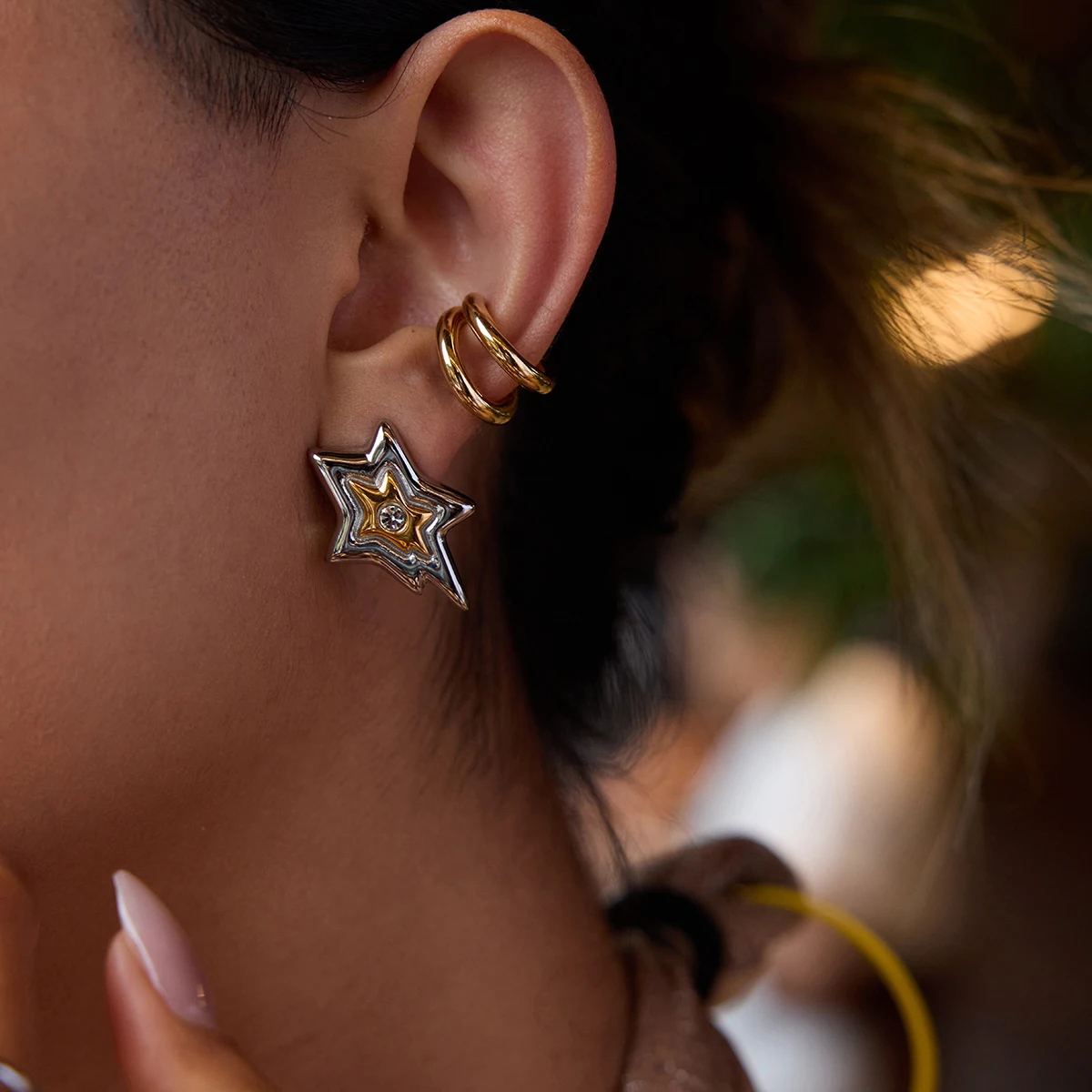 Stainless Steel Star Earrings with Rhinestone 3 Stainless Steel Star Earrings with Rhinestone - Image 3