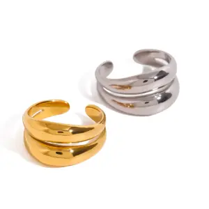 Geometric Stainless Steel Ring with Double-Band