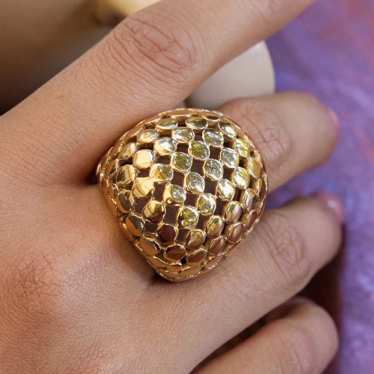 Bold Stainless Steel Gold Women's Ring 2 Bold Stainless Steel Gold Women's Ring - Image 2