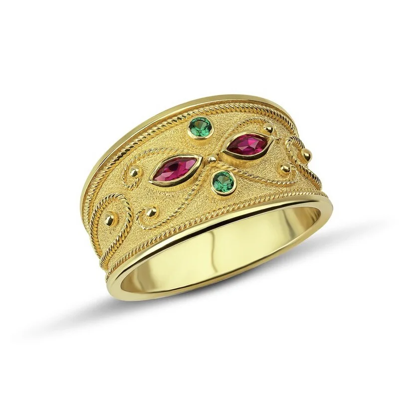 Gold Unisex Ring with Colorful Zircon Stones 5 Gold Unisex Ring with Colorful Zircon Stones - Image 5