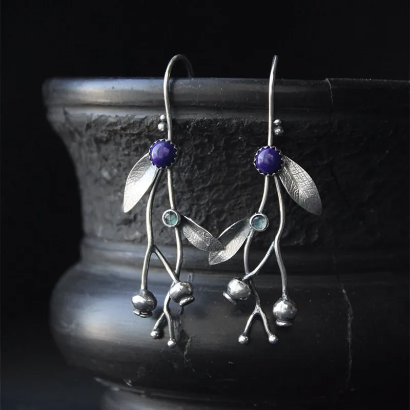 Vintage Blue Stone Leaf Earrings for Women 6 Vintage Blue Stone Leaf Earrings for Women - Image 6