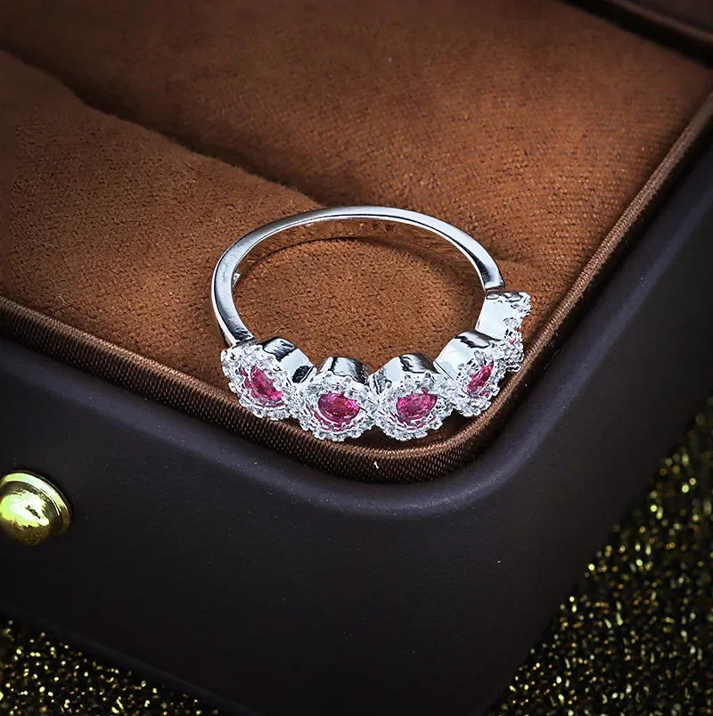 Rose Red Sterling Silver Zirconia Engagement Ring 2 Rose Red Sterling Silver Zirconia Engagement Ring - Image 2