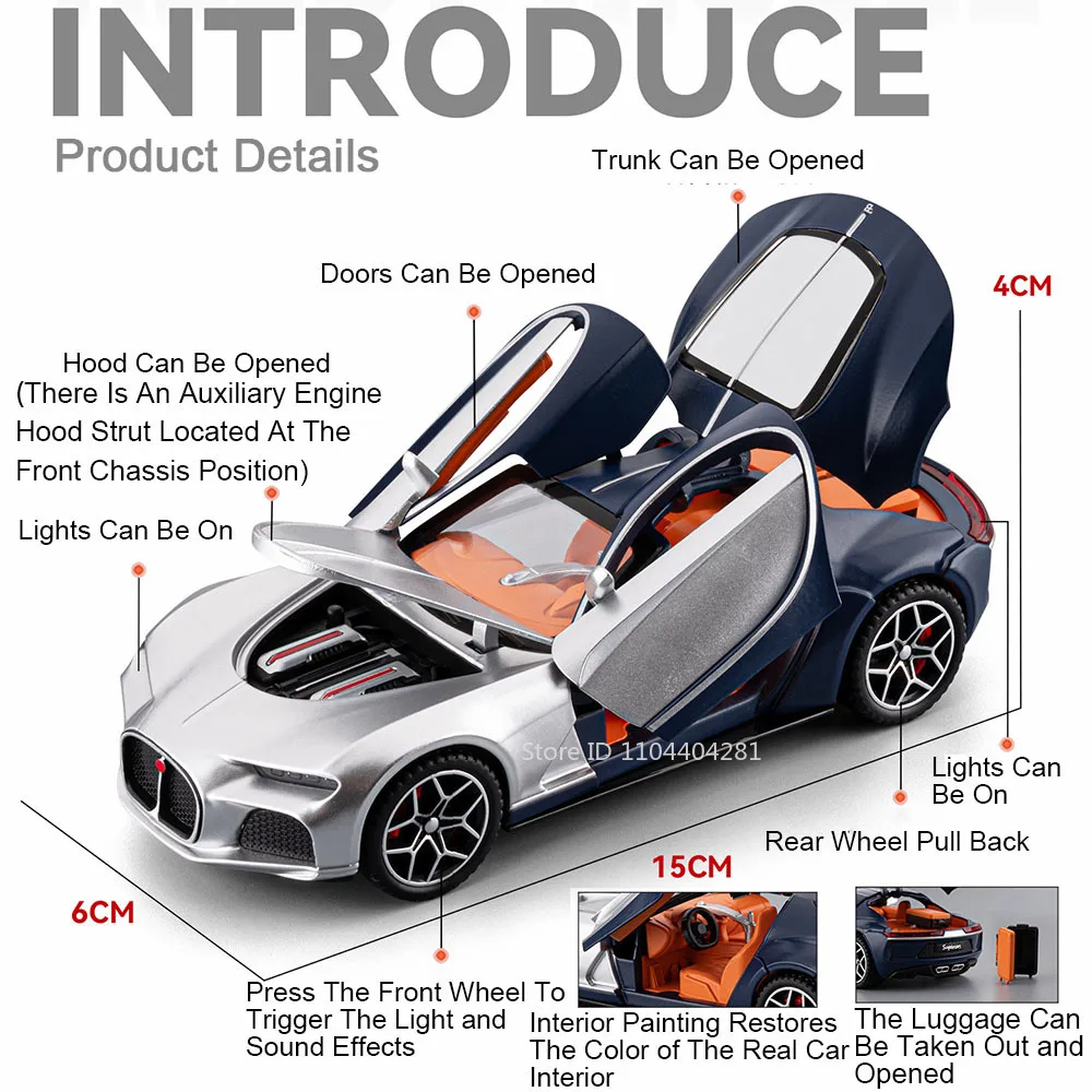 1:32 Scale Alloy Car Model with Lights 2 1:32 Scale Alloy Car Model with Lights - Image 2