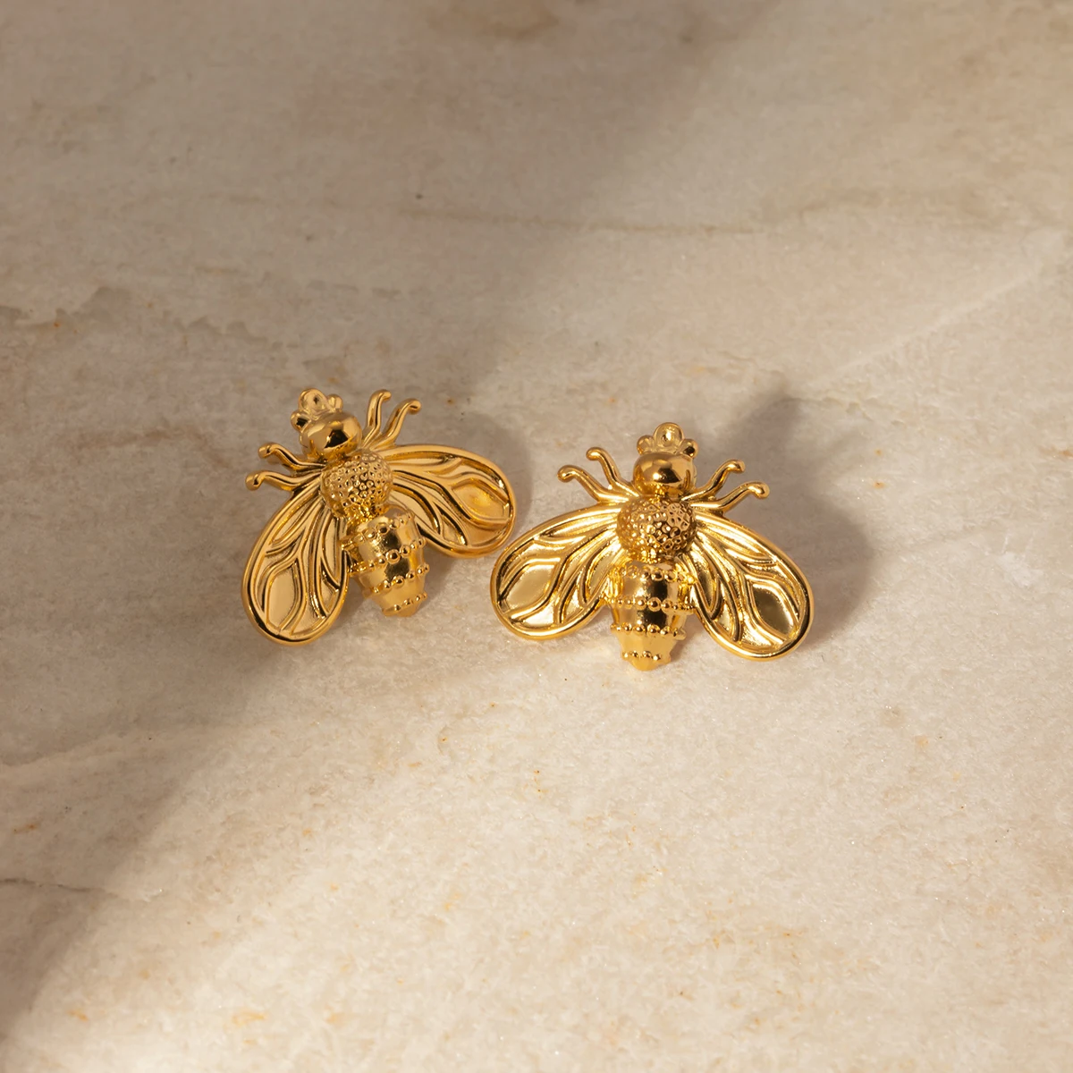 Gold-Tone Stainless Steel Bee Earrings for Women 3 Gold-Tone Stainless Steel Bee Earrings for Women - Image 3