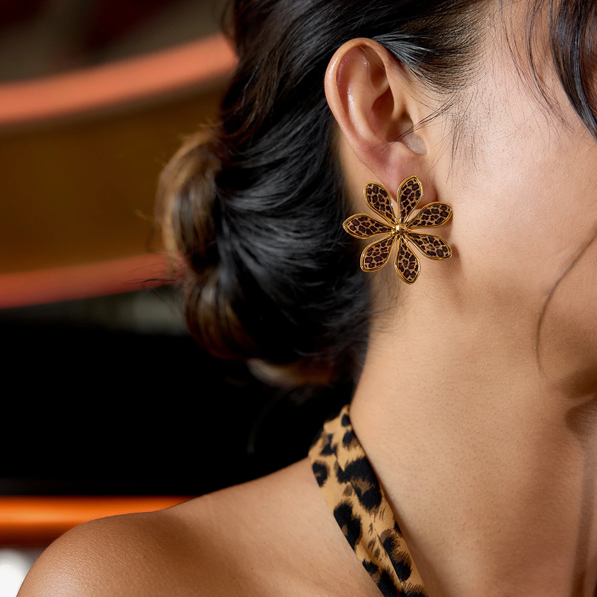 Bold Leopard Floral Stainless Steel Earrings 3 Bold Leopard Floral Stainless Steel Earrings - Image 3