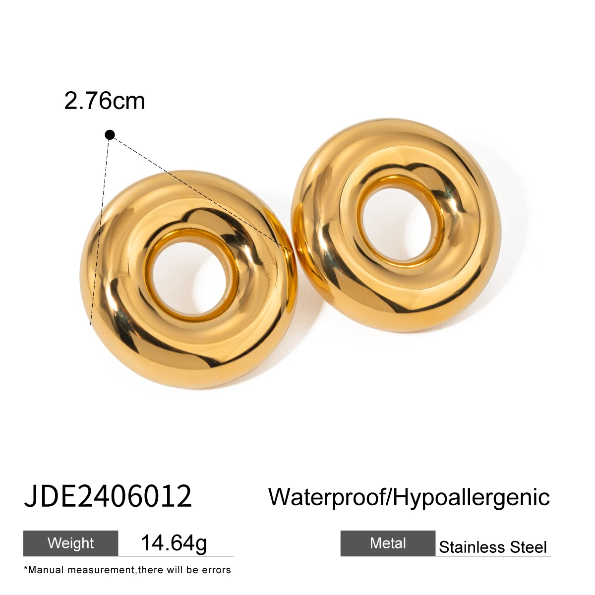 Gold Finish Stainless Steel Oval Earrings 6 Gold Finish Stainless Steel Oval Earrings - Image 6
