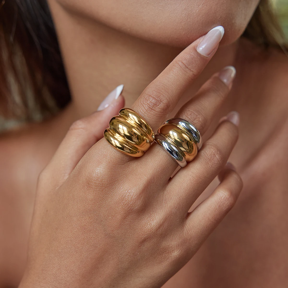 Gold Stainless Steel Chunky Ring for Women 4 Gold Stainless Steel Chunky Ring for Women - Image 4