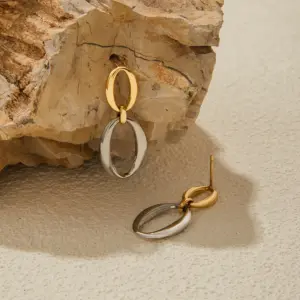 Two-Tone Stainless Steel Geometric Earrings for Women 10 S5231d465804d496eb40edc63ec0bfc10f