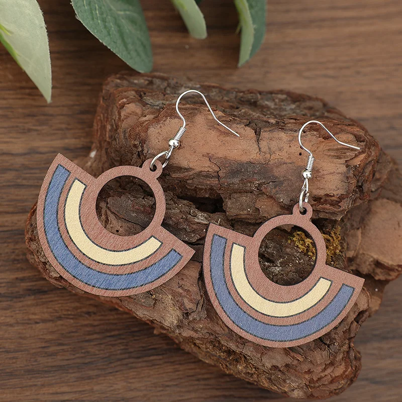 Vintage Blue Inlaid Wooden Earrings 3 Vintage Blue Inlaid Wooden Earrings - Image 3