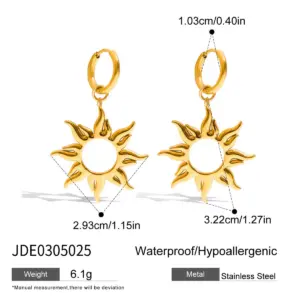 Stainless Steel Sun Earrings with Platinum Finish 13 S52e710c756024ddf8dcb49350530c8e5N