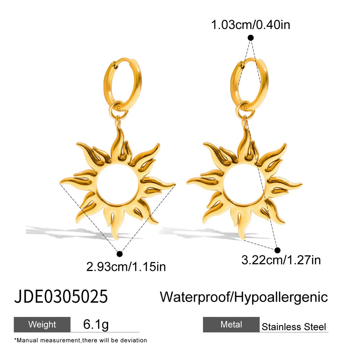Stainless Steel Sun Earrings with Platinum Finish 7 Stainless Steel Sun Earrings with Platinum Finish - Image 7