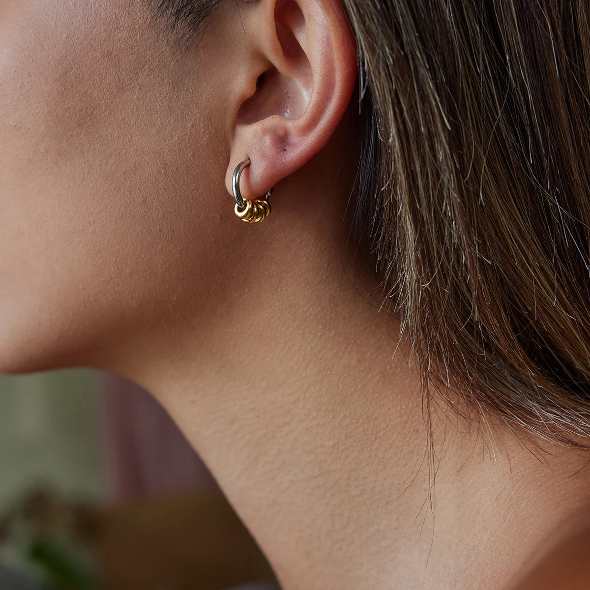 Stainless Steel Earrings with Gold Accents 2 Stainless Steel Earrings with Gold Accents - Image 2