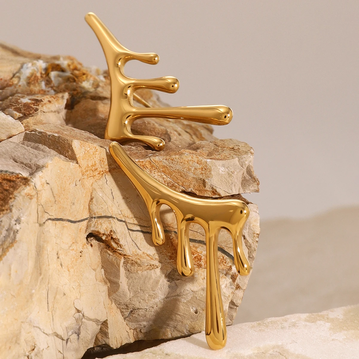 Stylish Gold Stainless Steel Liquid Earrings 4 Stylish Gold Stainless Steel Liquid Earrings - Image 4