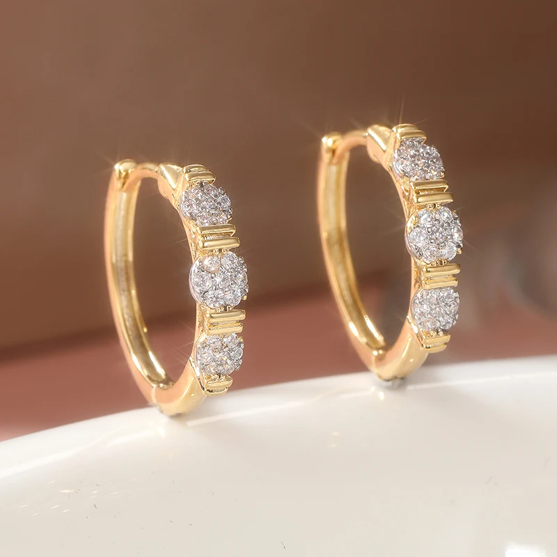 Gold Copper Alloy Hoop Earrings with Zirconia 6 Gold Copper Alloy Hoop Earrings with Zirconia - Image 6